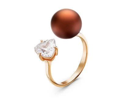 Кольцо "Диор" из серебра с шоколадной речной жемчужиной 10-10,5 мм