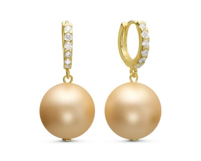 Серьги из серебра с золотистыми жемчужинами "Майорика" 12 мм