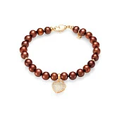 Браслет "Сердце" из шоколадного речного жемчуга 6,5-7 мм с подвеской из серебра