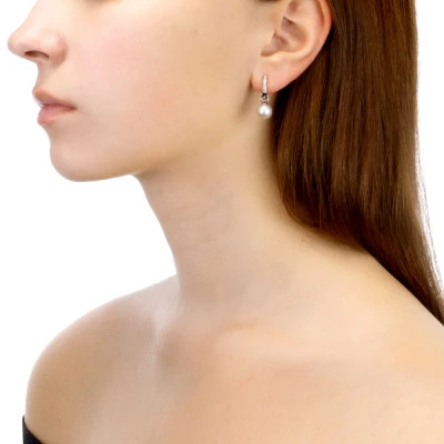 Серьги из серебра с белыми круглыми жемчужинами 8-8,5 мм