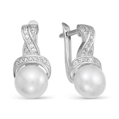 Серьги из белого золота с белыми речными жемчужинами 9,5-10 мм