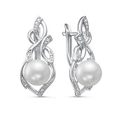 Серьги из серебра c белыми речными жемчужинами 8-8,5 мм