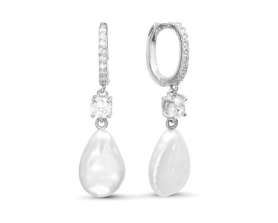 Серьги из серебра c белыми речными жемчужинами "Барокко" 14-18 мм