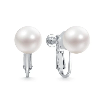 Серьги-клипсы из серебра с белыми речными жемчужинами 9,5-10 мм