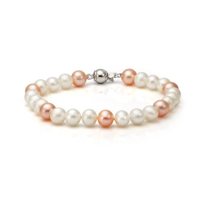 Браслет "микс" из круглого речного жемчуга класса ААА. Жемчужины 7-7,5 мм