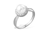 Кольцо из белого золота с белой речной жемчужиной 8-8,5 мм