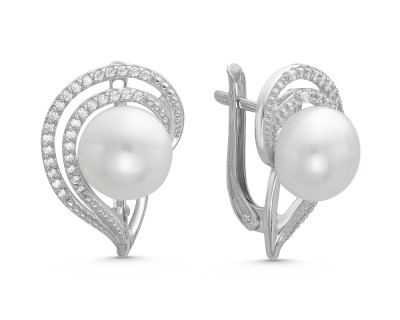 Серьги из серебра c белыми речными жемчужинами 9,5-10 мм