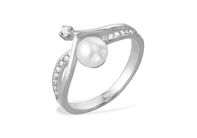 Кольцо из белого золота с белой речной жемчужиной 8-9 мм