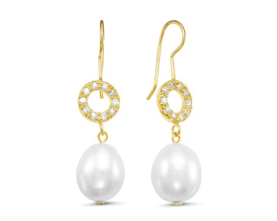 Серьги из серебра с белыми речными жемчужинами 10-11 мм