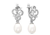 Серьги из серебра c белыми речными жемчужинами 7,5-8 мм