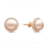 Серьги-гвоздики из серебра с розовыми речными жемчужинами 8,5-9 мм