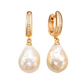 Серьги из серебра c розовыми речными жемчужинами "Барокко" 14-16 мм