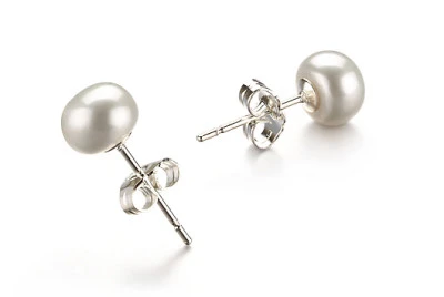 Пусеты из серебра 925 пробы с белыми речными жемчужинами 5-5,5 мм