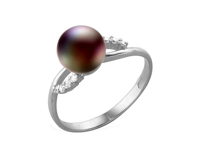 Кольцо из серебра с черной речной жемчужиной 7-7,5 мм