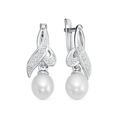 Серьги из серебра c белыми речными жемчужинами 7,5-8 мм