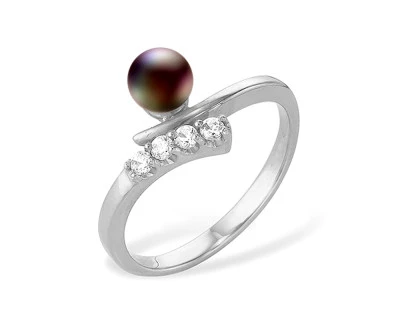 Кольцо из серебра с черной речной жемчужиной 7-7,5 мм