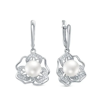 Серьги из серебра с белыми речными жемчужинами 9,5-10 мм