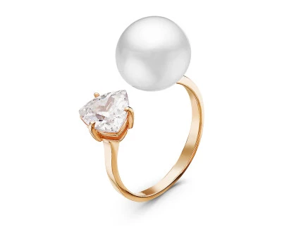 Кольцо "Диор" из серебра с белой речной жемчужиной 9,5-10 мм