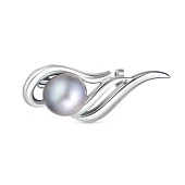 Брошь из серебра с серебристой речной жемчужиной 10-10,5 мм