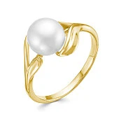 Кольцо из желтого золота с белой речной жемчужиной 7,5-8 мм
