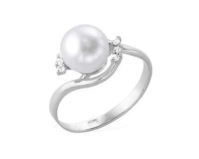 Кольцо из белого золота с белой речной жемчужиной 7-7,5 мм