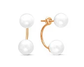 Пусеты "Диор" из красного золота с белыми речными жемчужинами 8-9 мм