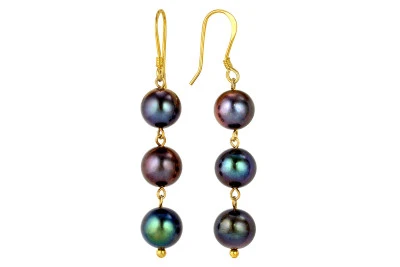 Серьги из серебра с черными речными жемчужинами 7,5-8 мм