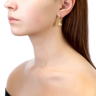 Серьги "Сердечки" из серебра c белыми речными жемчужинами 8 мм