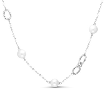 Колье из серебра с белыми японскими речными жемчужинами. Жемчужины 12-14 мм
