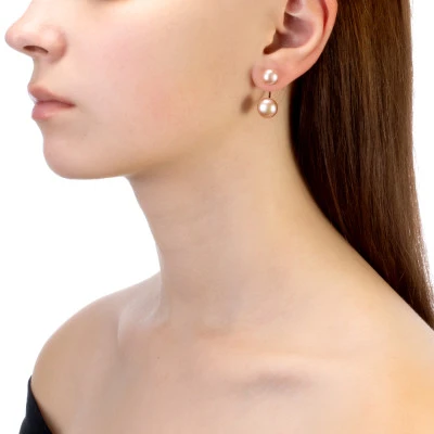 Пусеты "Диор" из серебра с розовыми речными жемчужинами 10,5-12 мм