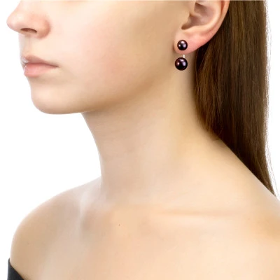 Пусеты "Диор" из серебра с черными речными жемчужинами 7,5-10 мм