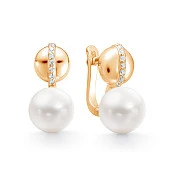 Серьги из красного золота с белыми речными жемчужинами 8,5-9 мм