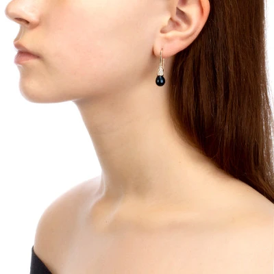 Серьги из серебра с черными речными жемчужинами 7,5-8,5 мм