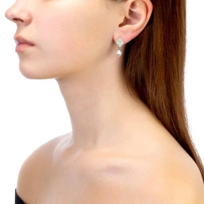 Серьги из серебра c белыми речными жемчужинами 7,5-8 мм