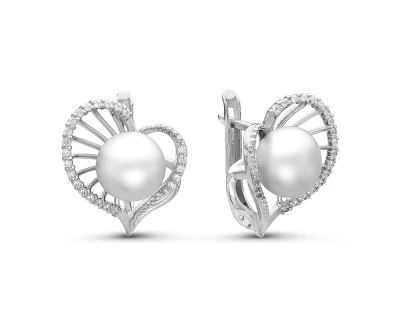 Серьги из серебра c белыми речными жемчужинами 8,5-9 мм