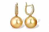 Серьги из желтого золота с золотистыми морскими Австралийскими жемчужинами 11,6-11,9 мм
