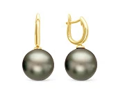 Серьги из желтого золота с черными морскими Таитянскими жемчужинами 11-11,5 мм