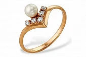 Кольцо из красного золота с белой речной жемчужиной 8-8,5 мм