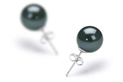 Пусеты из золота 585 пробы с черными морскими жемчужинами Акойя 8-8,5 мм