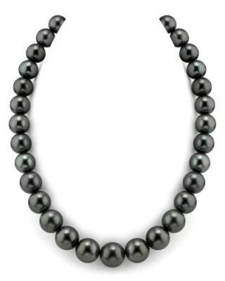 Ожерелье из черного круглого морского Таитянского жемчуга 10-12,7 мм. Качество высокое АА+
