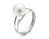 Кольцо из белого золота с белой морской жемчужиной Акойя 9-9,5 мм