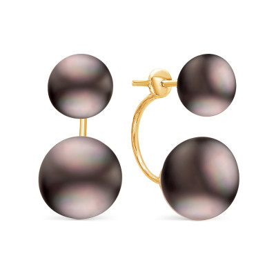 Пусеты "Диор" из серебра с черными речными жемчужинами 8,5-11 мм