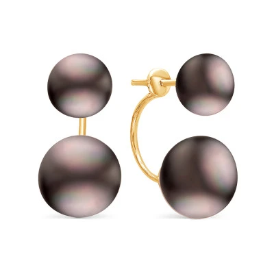 Пусеты "Диор" из серебра с черными речными жемчужинами 8,5-11 мм