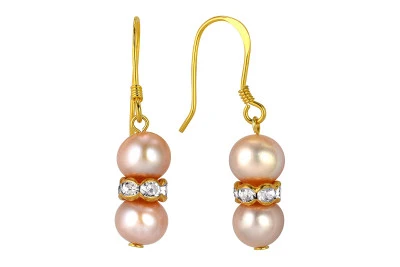 Серьги из серебра с розовыми речными жемчужинами 7-7,5 мм