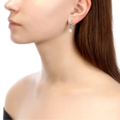 Серьги из серебра c белыми речными жемчужинами 7,5-8 мм