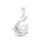 Кулон из серебра, украшенный белой речной жемчужиной 9,5-10 мм
