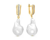 Серьги из серебра c белыми речными жемчужинами "Барокко" 13-16 мм