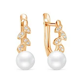 Серьги из красного золота с белыми речными жемчужинами 7,5-8 мм