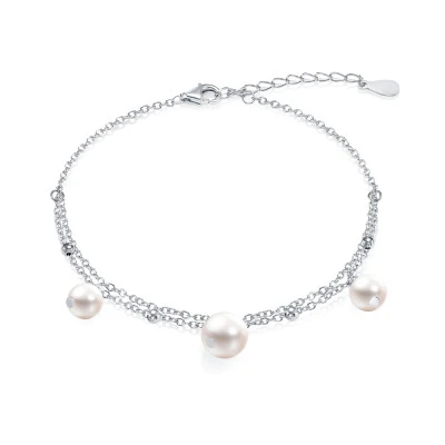 Браслет из серебра 925 пробы с белыми речными жемчужинами 6,5-8 мм