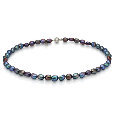 Ожерелье из черного барочного речного жемчуга класса ААА. Жемчужины 6,5-7 мм